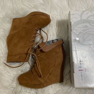 cognac wedge ankle booties